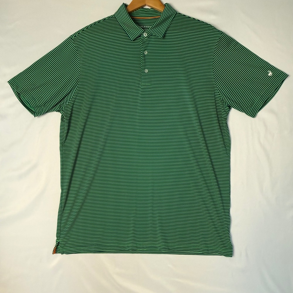 Michael Rouen Men's XL Navy Green Stripe Y2K Retro Performance Golf Polo